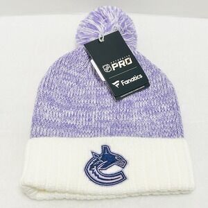 Fanatics Vancouver Canucks Hockey Fights Cancer‎ Beanie Hat Cap Pom Cuffed White